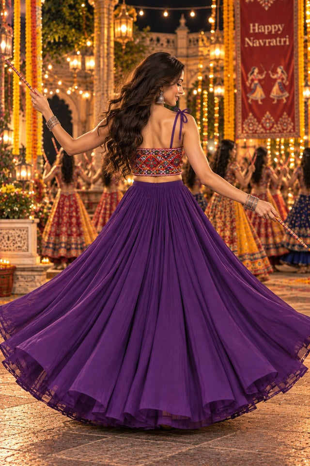 Purple Solid Georgette Lehenga (ACB2020)