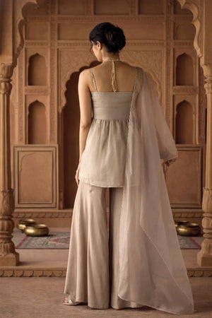 Beige Beads Embossed Organza Sharara Suit (ACB2022)