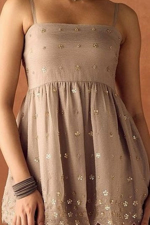 Beige Beads Embossed Organza Sharara Suit (ACB2022)