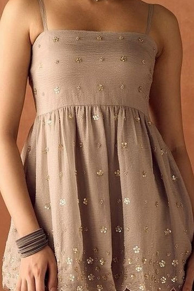 Beige Beads Embossed Organza Sharara Suit (ACB2022)