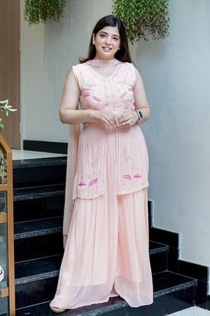 Peach Sequin with Embroidered Georgette Sharara Suit (ACB2023)