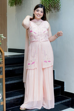 Peach Sequin with Embroidered Georgette Sharara Suit (ACB2023)