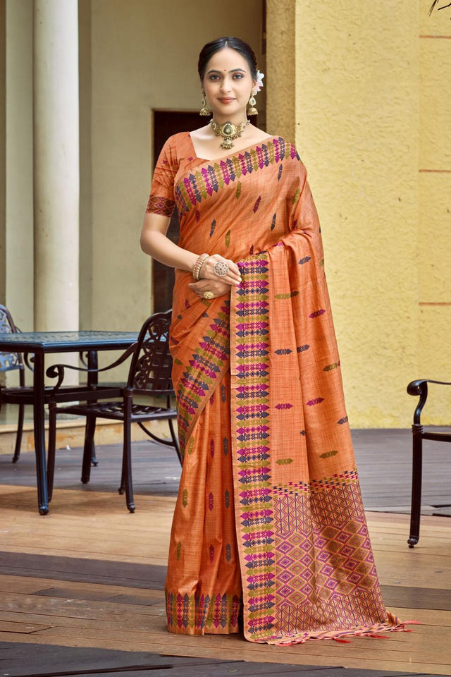 Orange Woven Silk Saree (ACB2034)