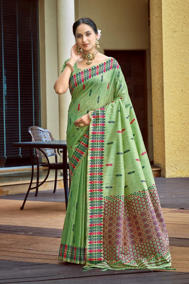 Green Woven Silk Saree (ACB2035)