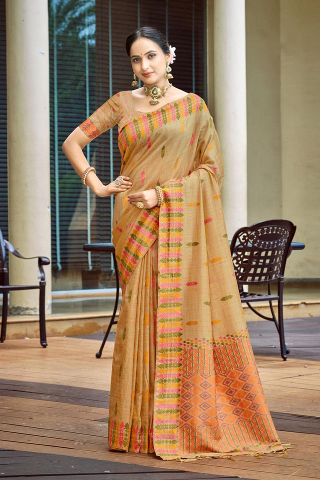Peach Woven Silk Saree (ACB2036)