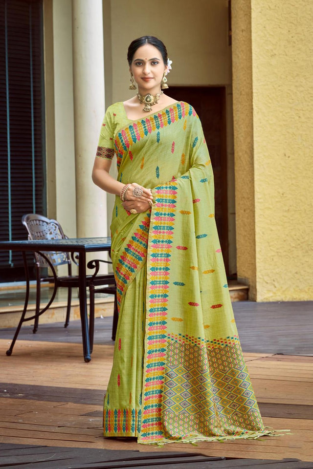 Green Woven Silk Saree (ACB2038)