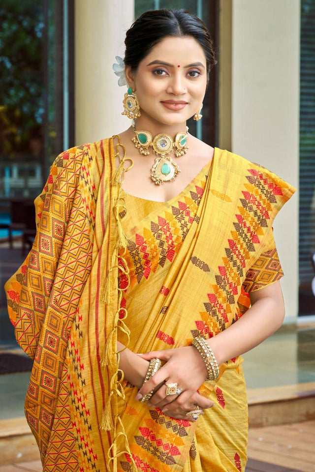 Mustard Woven Silk Saree (ACB2039)