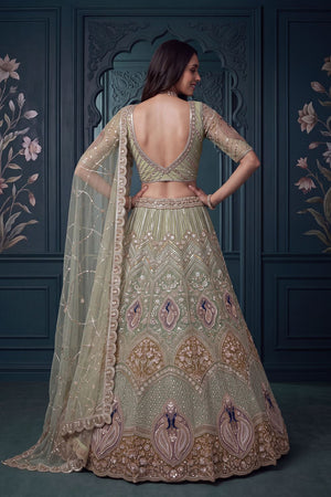 Green Beads Embossed Net Lehenga (ACB2040)