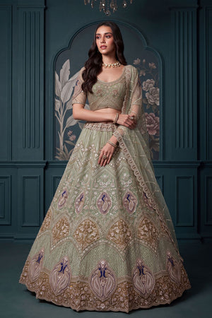 Green Beads Embossed Net Lehenga (ACB2040)