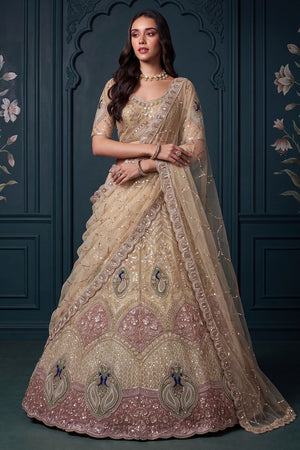 Brown Beads Embossed Net Lehenga (ACB2041)