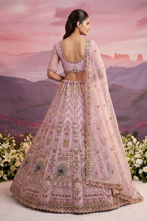 Pink Beads Embossed Net Lehenga (ACB2042)