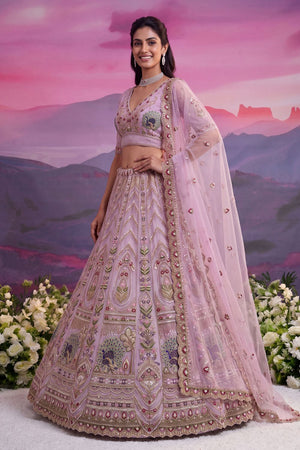 Pink Beads Embossed Net Lehenga (ACB2042)