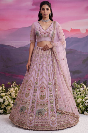 Pink Beads Embossed Net Lehenga (ACB2042)
