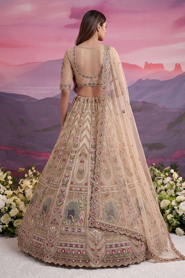 Brown Beads Embossed Net Lehenga (ACB2044)