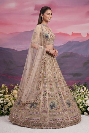 Brown Beads Embossed Net Lehenga (ACB2044)