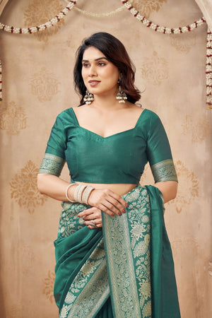Green Floral Woven Silk Saree (ACB2045)