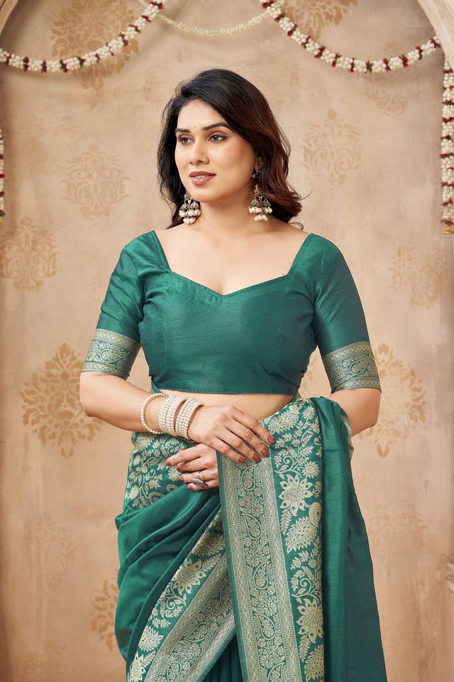 Green Floral Woven Silk Saree (ACB2045)