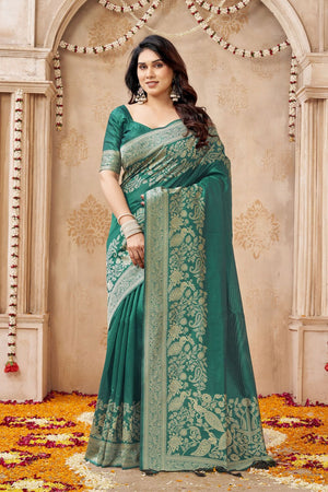 Green Floral Woven Silk Saree (ACB2045)