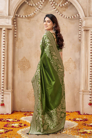 Mehendi Floral Woven Silk Saree (ACB2047)