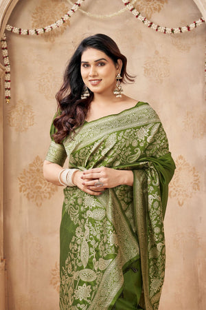 Mehendi Floral Woven Silk Saree (ACB2047)