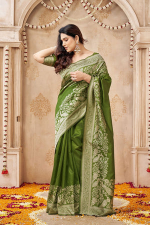 Mehendi Floral Woven Silk Saree (ACB2047)