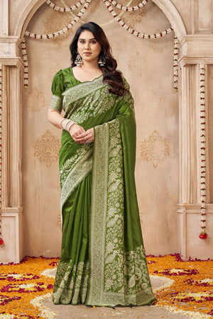 Mehendi Floral Woven Silk Saree (ACB2047)