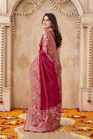 Maroon Floral Woven Silk Saree (ACB2048)