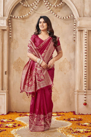 Maroon Floral Woven Silk Saree (ACB2048)