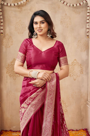 Maroon Floral Woven Silk Saree (ACB2048)