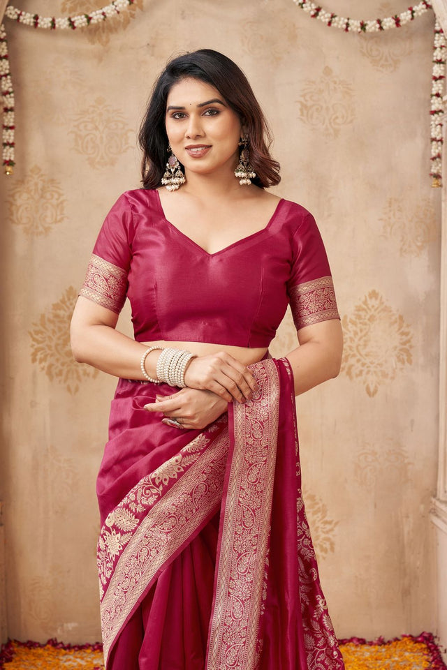 Maroon Floral Woven Silk Saree (ACB2048)
