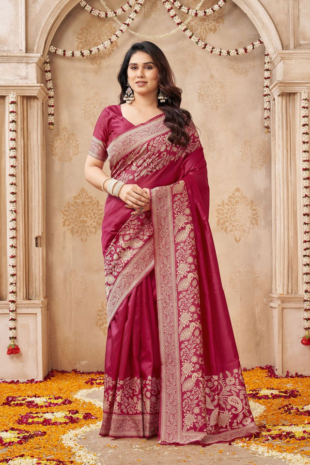 Maroon Floral Woven Silk Saree (ACB2048)