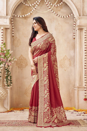 Maroon Floral Woven Silk Saree (ACB2050)