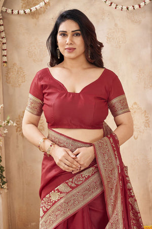 Maroon Floral Woven Silk Saree (ACB2050)