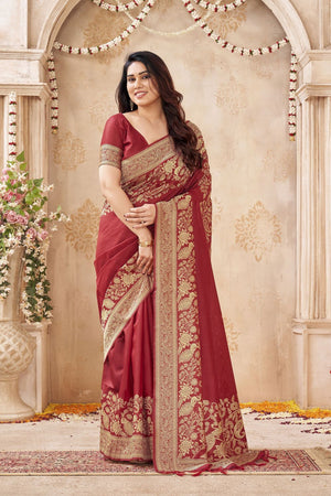 Maroon Floral Woven Silk Saree (ACB2050)