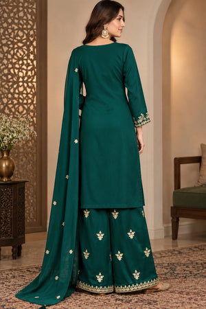 Green Floral Embroidered Chinon Free Size Stitched Palazzo Suit (ACB2064)