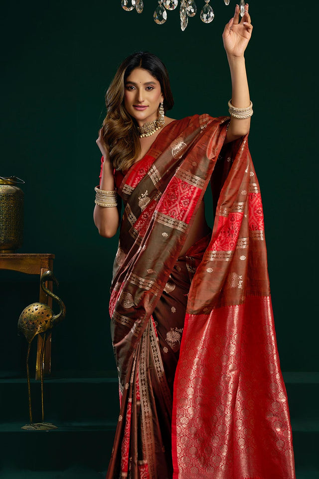 Brown Zari Woven Silk Saree (ACB2070)