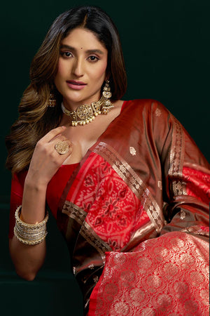 Brown Zari Woven Silk Saree (ACB2070)