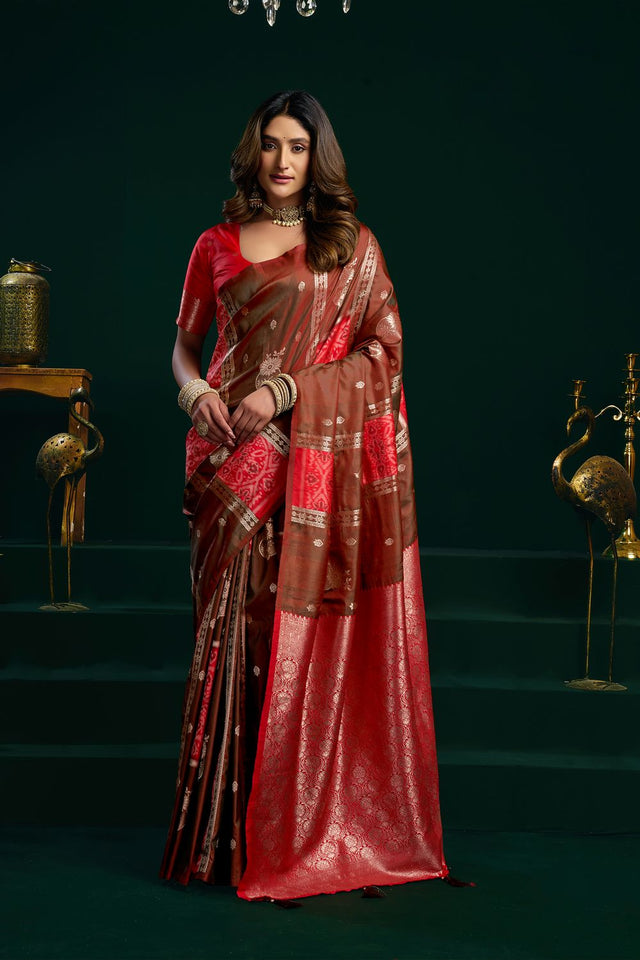 Brown Zari Woven Silk Saree (ACB2070)