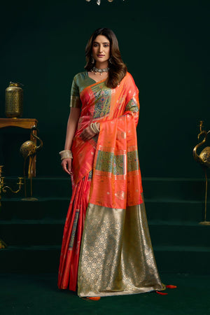 Orange Zari Woven Silk Saree (ACB2071)