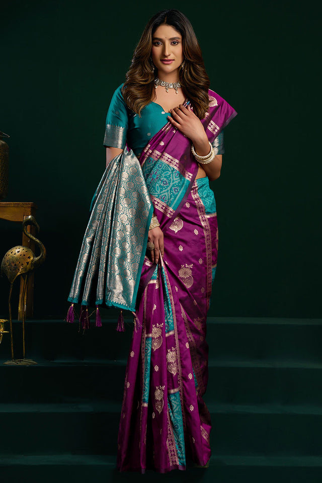 Purple Zari Woven Silk Saree (ACB2072)
