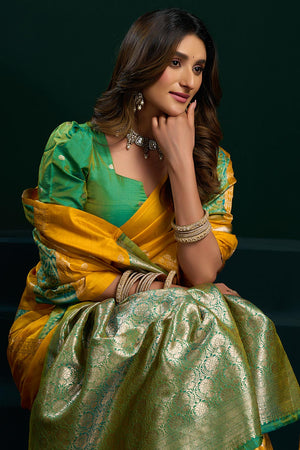 Yellow Zari Woven Silk Saree (ACB2073)