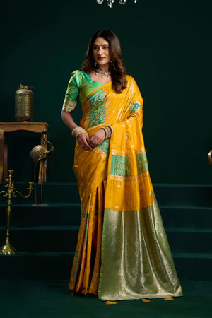 Yellow Zari Woven Silk Saree (ACB2073)