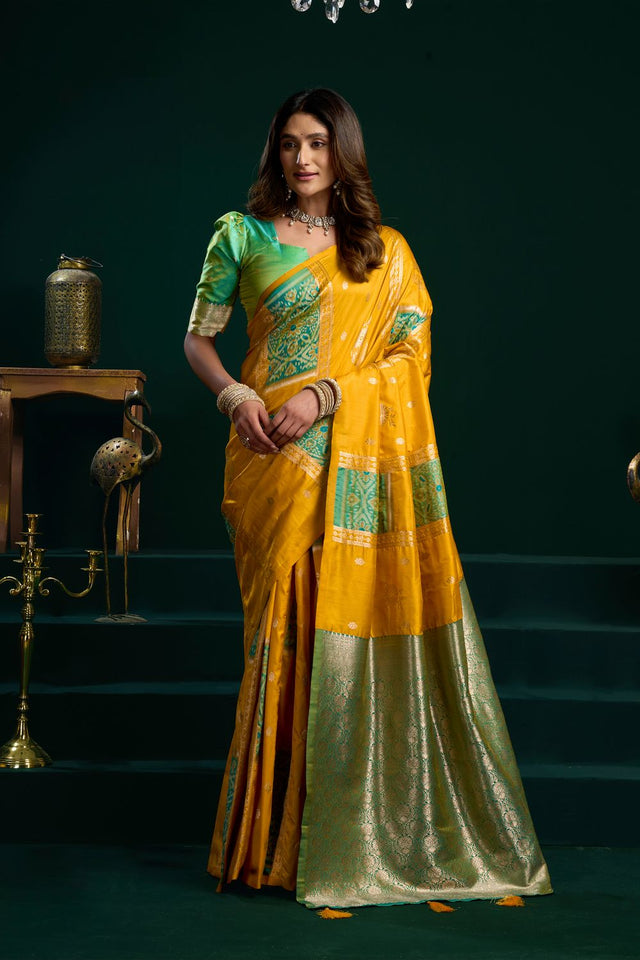 Yellow Zari Woven Silk Saree (ACB2073)