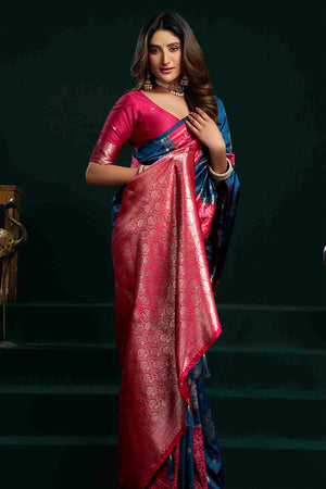 Blue Zari Woven Silk Saree (ACB2074)