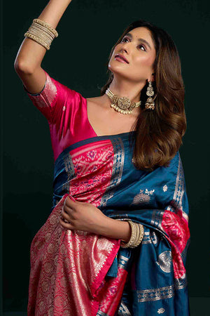 Blue Zari Woven Silk Saree (ACB2074)