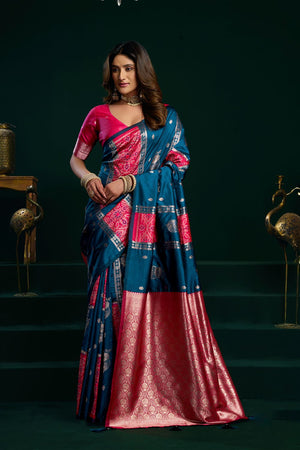 Blue Zari Woven Silk Saree (ACB2074)