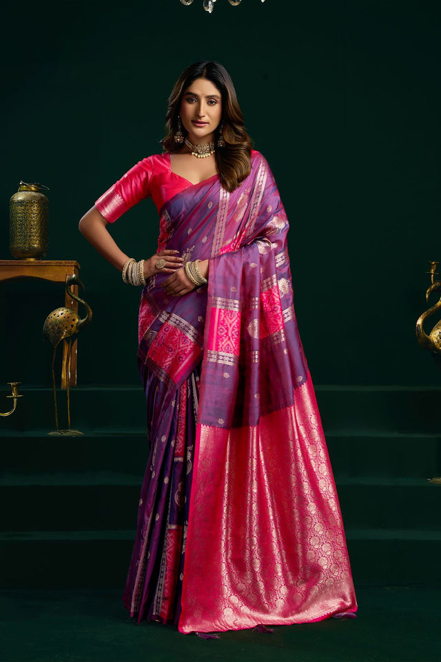 Lavender Zari Woven Silk Saree (ACB2075)