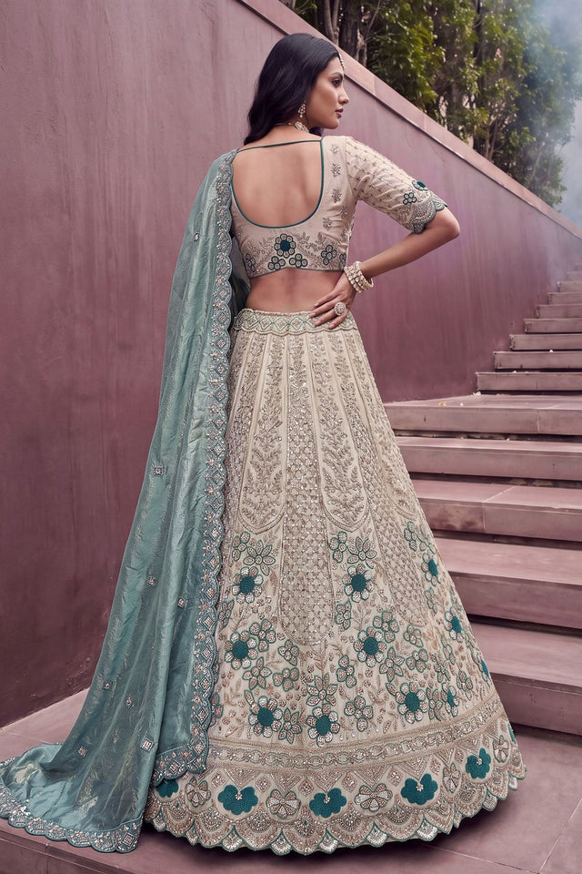 Off White Beads & Sequin with Embroidered Silk Lehenga (ACB2088)