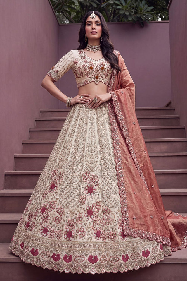 Off White Beads & Sequin with Embroidered Silk Lehenga (ACB2089)