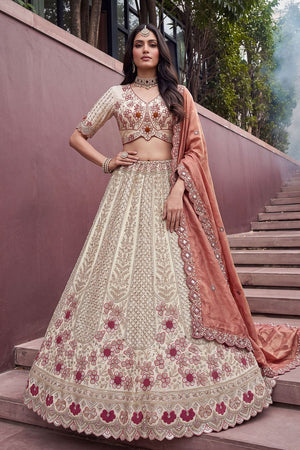 Off White Beads & Sequin with Embroidered Silk Lehenga (ACB2089)